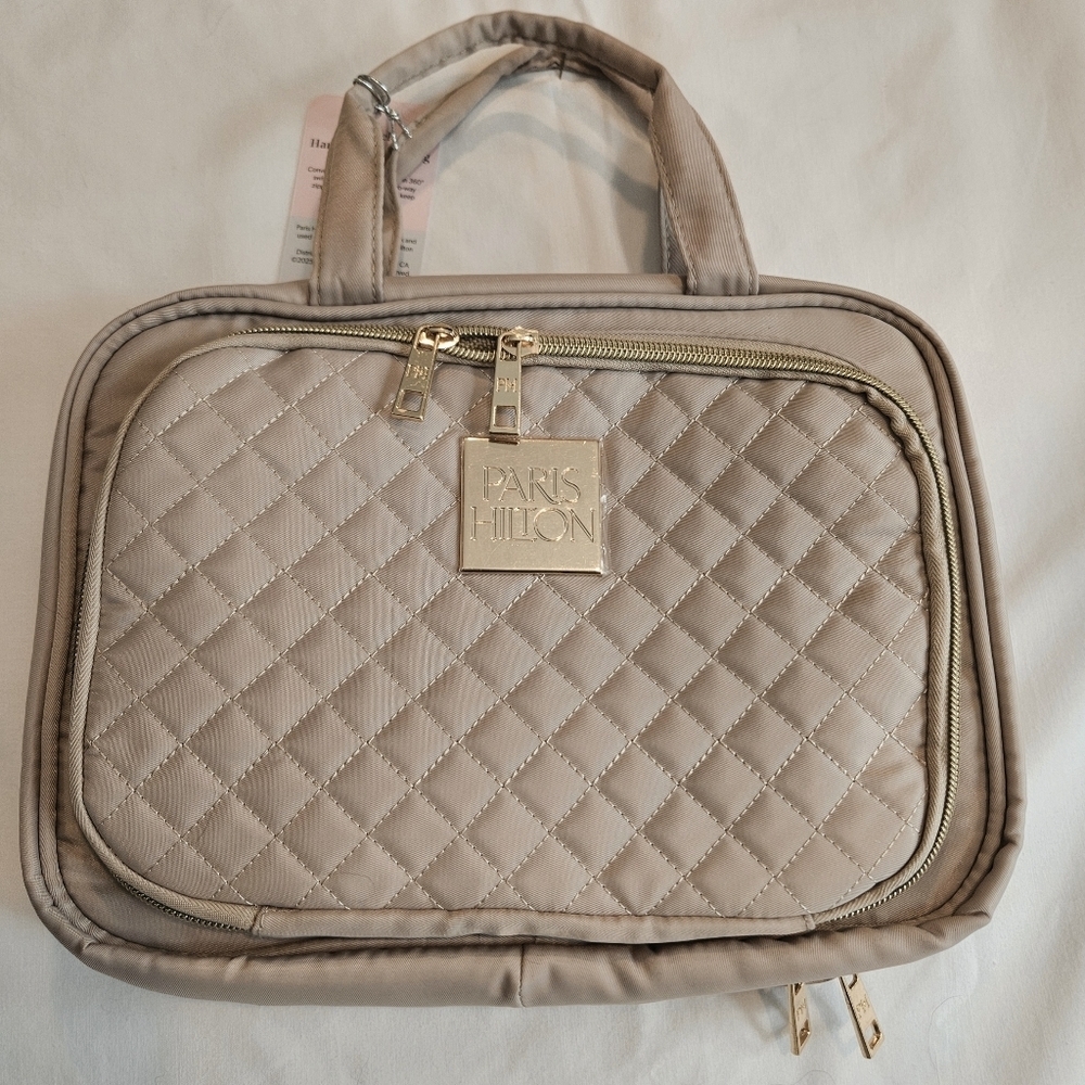 Paris Hilton Travel Toiletry Hanging Bag Cream Nylon NWT